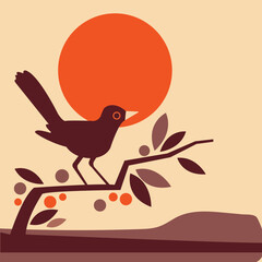Minimalist Sunset Bird Elegant Silhouette  Vector Illustration