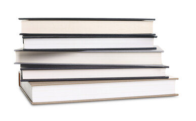 Stack of hardcover books isolated on white