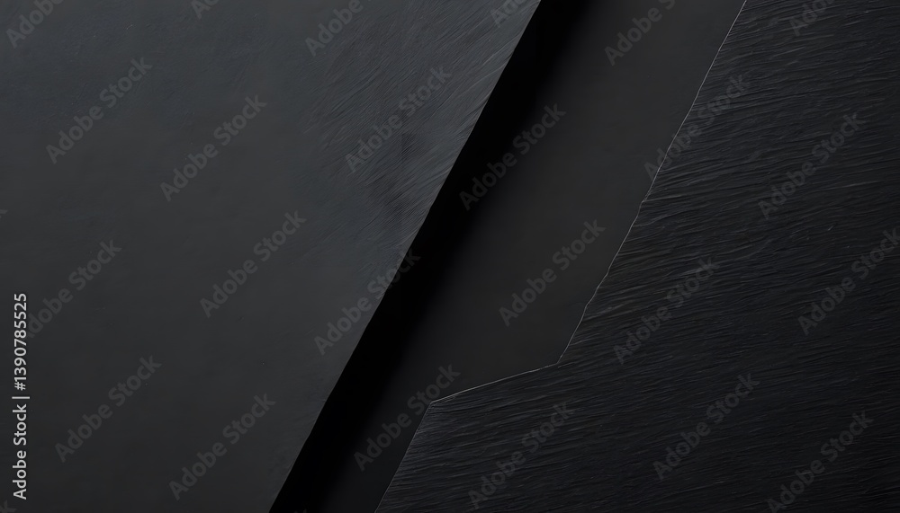 Fototapete black abstract texture, minimalist design. two black surfaces overlapping, creating depth and shadow
