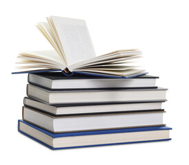 Stack of hardcover books isolated on white