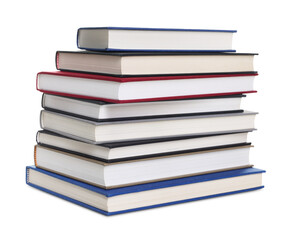 Stack of hardcover books isolated on white