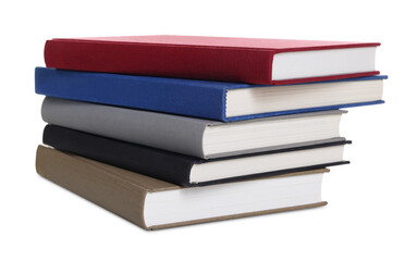 Stack of hardcover books isolated on white
