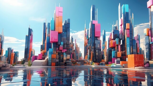 A collection of 3D cubes in various colors including blue