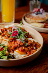 Delicious Mexican Breakfast with Fresh Orange Juice