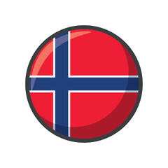 Obraz premium Vector Illustration of the National Flag of Norway in a Circular Icon Design Featuring the Red Background and Blue Nordic Cross Outlined in White