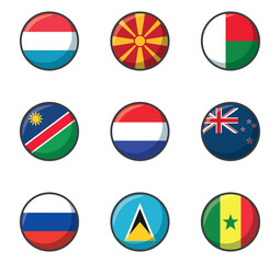 Set of vector icons of flags of different countries on a white background