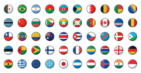 Set of vector icons of flags of different countries on a white background