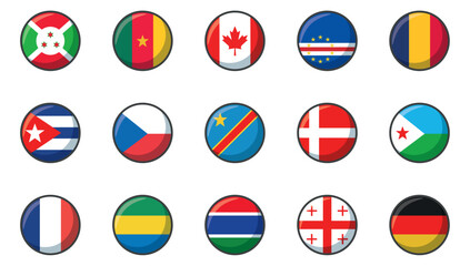 Set of vector icons of flags of different countries on a white background