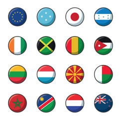 Set of vector icons of flags of different countries on a white background