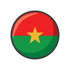 Vector Illustration of the National Flag of Burkina Faso in a Circular Icon Design with Red, Green, and Yellow Star Colors