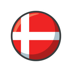 Obraz premium Vector Illustration of the National Flag of Denmark in a Circular Icon Format Featuring a White Nordic Cross on a Red Background Representing the Scandinavian Country