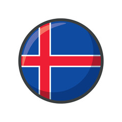 Vector Illustration of the National Flag of Iceland in a Circular Icon Format Featuring the Red and White Nordic Cross on a Blue Background