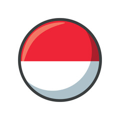 Vector Illustration of the Indonesia or Monaco National Flag in a Circular Icon Format Featuring Horizontal Red and White Stripes Representing the Respective Asian or European Nation