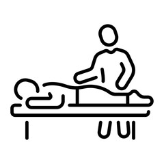A masseur doing back massage of a character, line icon 
