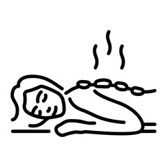 A character taking stone massage, linear style icon 