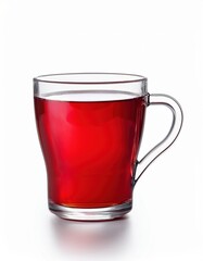 Glass cup filled with refreshing red tea on white background