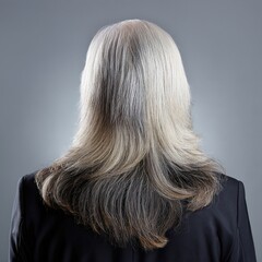 Naklejka premium Silver-haired mature woman from behind on gray background