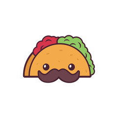 Logo design of a taco mascot with a moustache, symbolizing fun, flavor, and Mexican cuisine with a playful and friendly character design.

