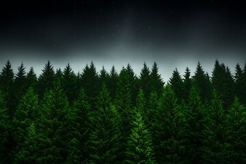 A Dark Forest Under a Night Sky of Numerous Shining Stars