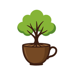 Coffee Cup Tree Eco-Friendly Concept Illustration