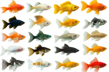 Collection of colorful fish on white background