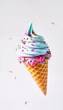Waffle Cone with Double Scoop Ice Cream and Colorful Sprinkles