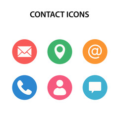 Illustration of a Colorful Contact Us Icons Set &ndash; Phone, Email, Location, User, Chat, At Symbol 