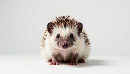 Fototapeta premium Close-up of a solitary hedgehog on a bright white backdrop, prickly, animal