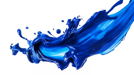 Blue paint splashes creating dynamic fluid shapes isolated on a transparent background