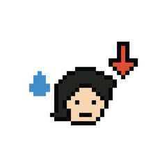 Fototapeta premium Pixel cartoon 8bit character man sad tired mood stress sick unhappy stress depressed feel decoration 8 bit male boy bored feel 8bit isolated PNG vector.
