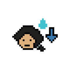 Pixel cartoon 8bit character lady woman sad tired mood stress sick unhappy stress depressed feel decoration 8 bit female girl bored feel 8bit isolated PNG vector.