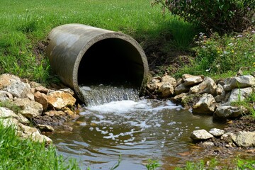 waste water pours out of pipes
