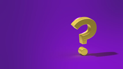 3D Golden Question Mark Icon isolated on Purple background, Copy space 