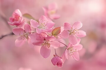 Obraz premium Delicate pink flowers in a pastel, blurred background