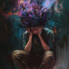 Youth, stress, darkness, colorful swirls, mental health, artwork