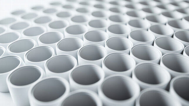 Industrial Tubes: A detailed view captures a neat array of identical industrial tubes, emphasizing uniformity and precision in a minimalistic composition.