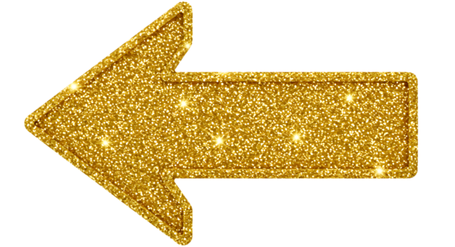 Gold glitter arrow isolated on transparent background. PNG 