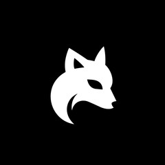 Minimalist wolf logo design featuring white silhouette in black background, showcasing modern vector art style