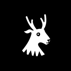 Naklejka premium Stylized deer head logo featuring minimalist design in black and white, showcasing modern art with negative space