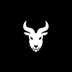 Minimalist logo design showcasing a stylized goat head with prominent horns, using negative space for a modern aesthetic