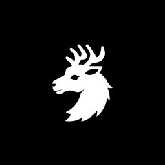 Fototapeta premium Stylized deer head logo in white on black, showcasing minimalist modern design with an emphasis on negative space