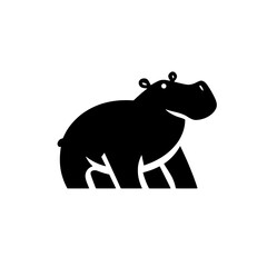 Obraz premium Hippo logo design featuring minimalist style with bold black and white colors emphasizing negative space