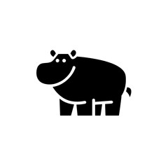 Obraz premium Minimalistic black and white icon of a smiling hippo designed with negative space in a modern aesthetic