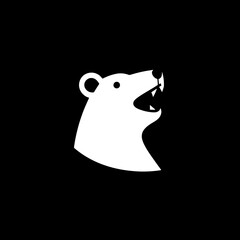 Polar bear icon in white silhouette against black background showcasing minimalist design elements