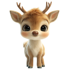 Fluffy 3D Cartoon Reindeer Calf with Soft Fur Isolated on Transparent Background