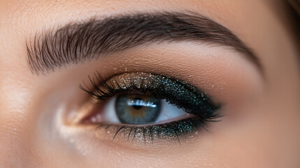 Obraz premium Mesmerizing Green and Gold Metallic Eye Makeup Close-Up