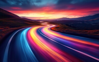 Winding road at vibrant sunrise
