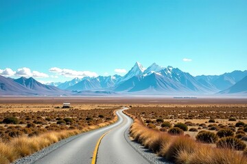 Vast empty landscapes of Patagonia, Argentina under clear blue skies,  serene,  Argentina