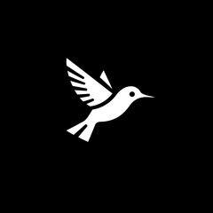 Obraz premium Minimalist black and white logo design featuring a stylized bird in flight emphasizing modern artistic expression