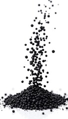 Scattered black ground pepper grains in motion on white background,  ground,  black
